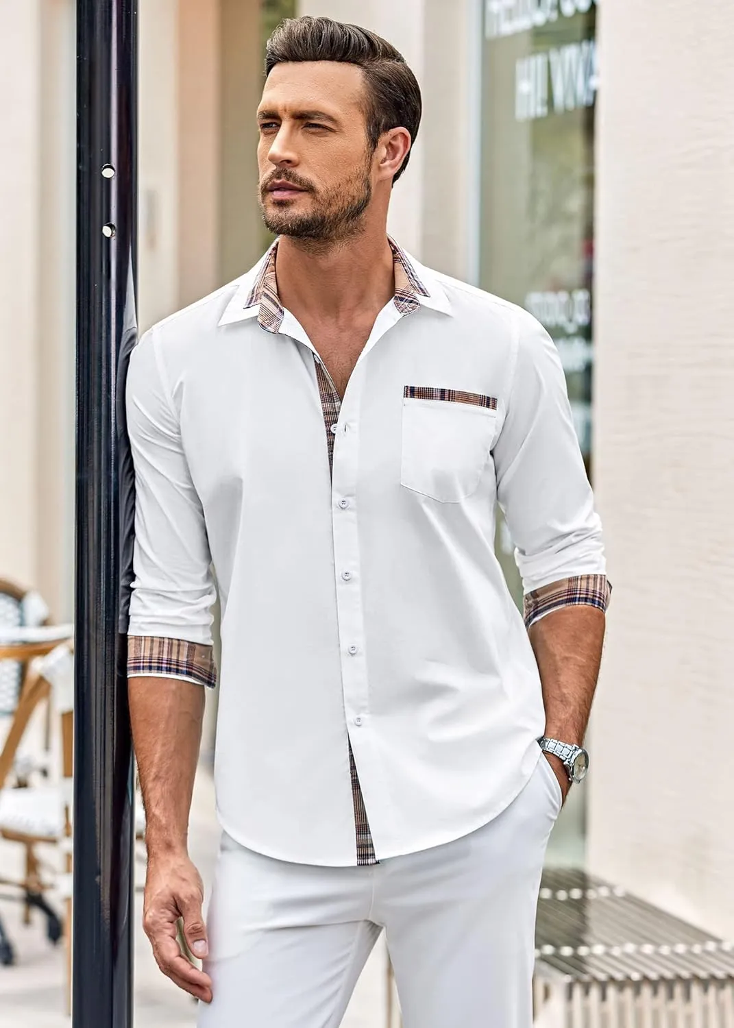 COOFANDY Men's Long Sleeve Dress Shirt Plaid Collar Casual Button Down Shirts