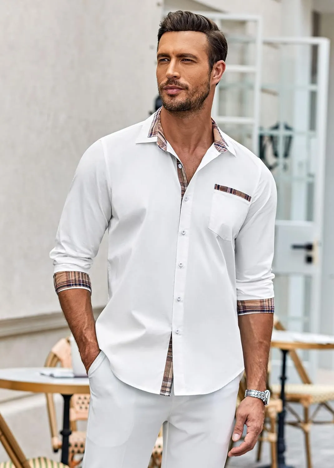 COOFANDY Men's Long Sleeve Dress Shirt Plaid Collar Casual Button Down Shirts