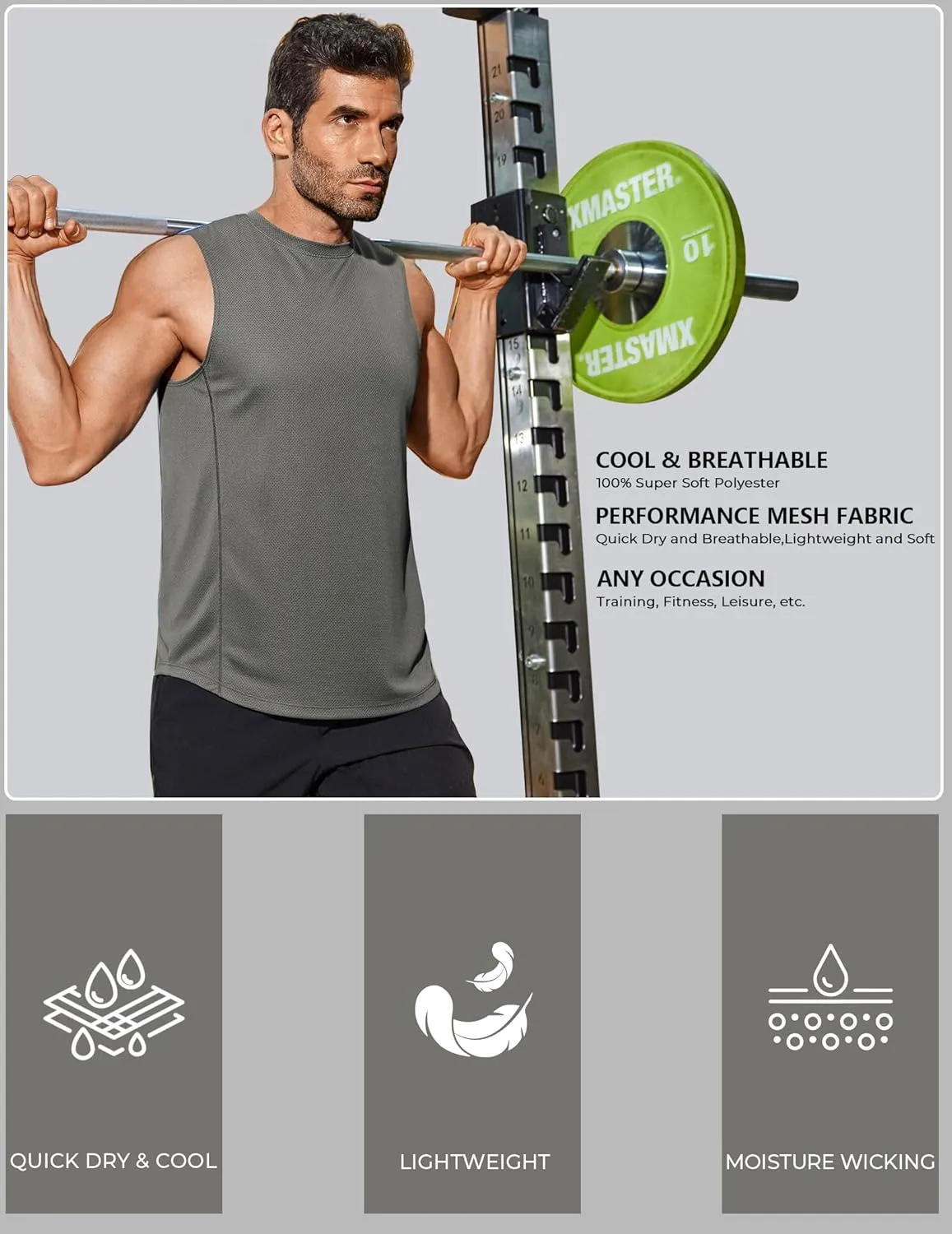COOFANDY Sleeveless Muscle Shirts for Men Dry Fit Workout Gym Tank Tops Summer Swim Beach Shirt