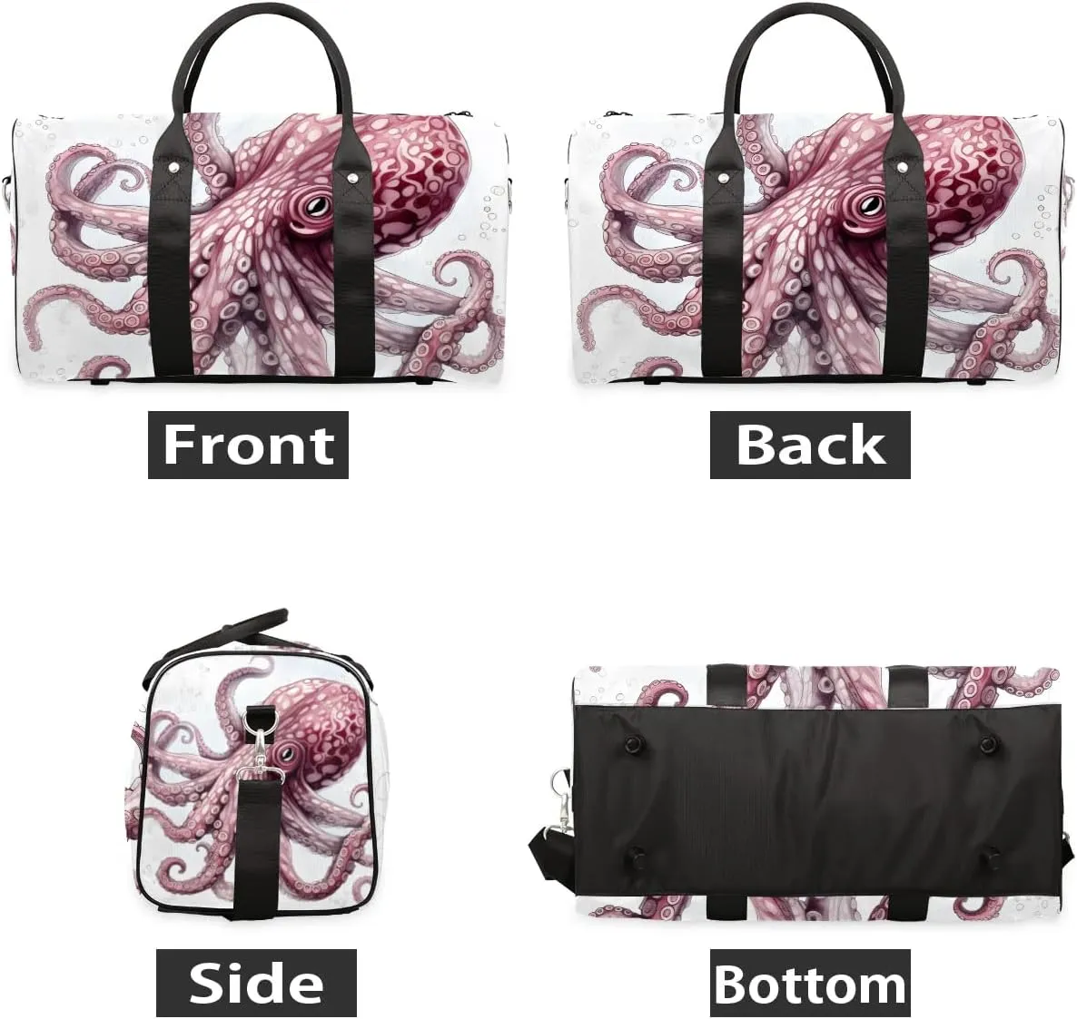 Cool Cartoon Octopus Travel Duffel Bag for Women Men Waterproof Foldable Overnight Weekender Bag Large Capacity Sports Gym Bag