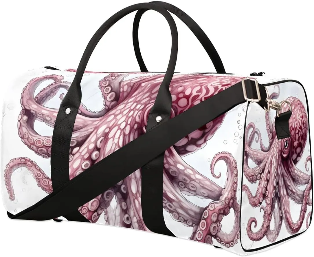 Cool Cartoon Octopus Travel Duffel Bag for Women Men Waterproof Foldable Overnight Weekender Bag Large Capacity Sports Gym Bag