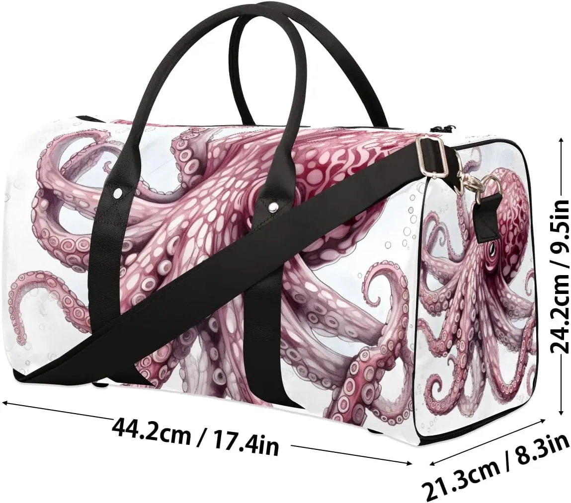 Cool Cartoon Octopus Travel Duffel Bag for Women Men Waterproof Foldable Overnight Weekender Bag Large Capacity Sports Gym Bag