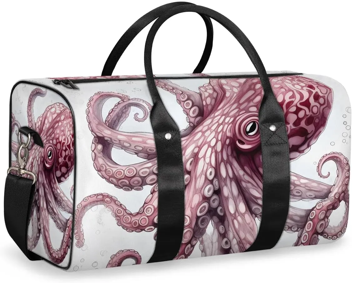 Cool Cartoon Octopus Travel Duffel Bag for Women Men Waterproof Foldable Overnight Weekender Bag Large Capacity Sports Gym Bag