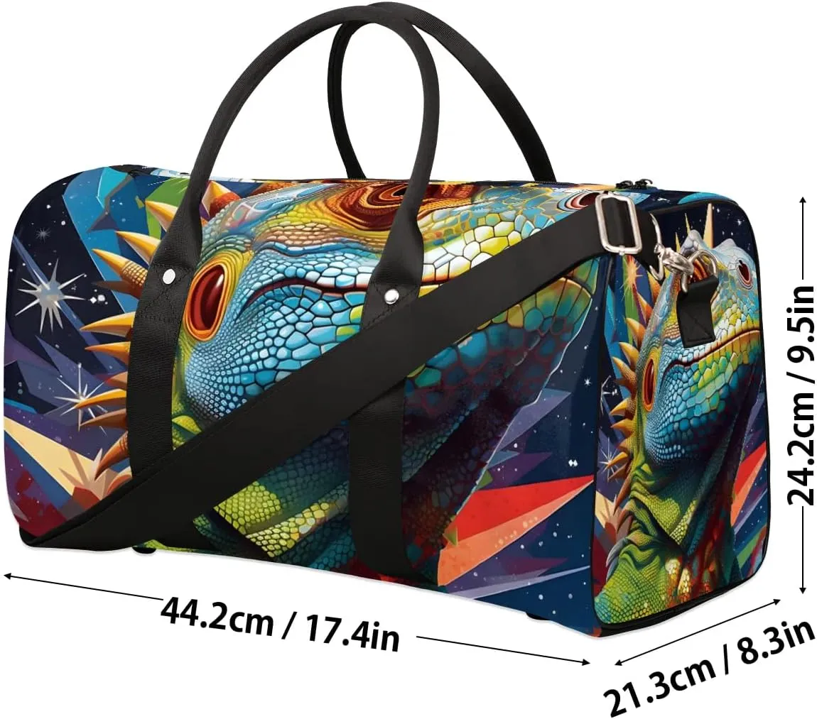 Cool Lizard Prints Travel Duffel Bag for Women Men Waterproof Foldable Overnight Weekender Bag Large Capacity Sports Gym Bag