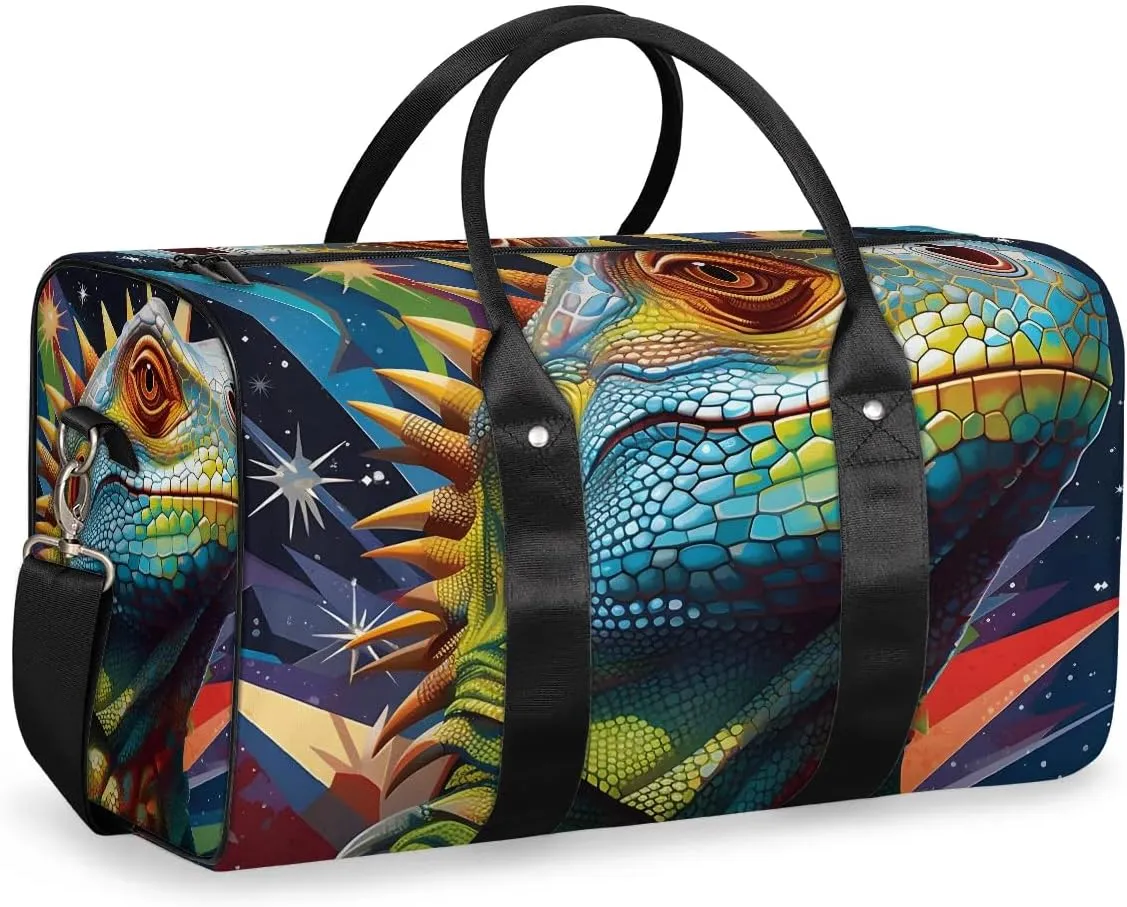 Cool Lizard Prints Travel Duffel Bag for Women Men Waterproof Foldable Overnight Weekender Bag Large Capacity Sports Gym Bag