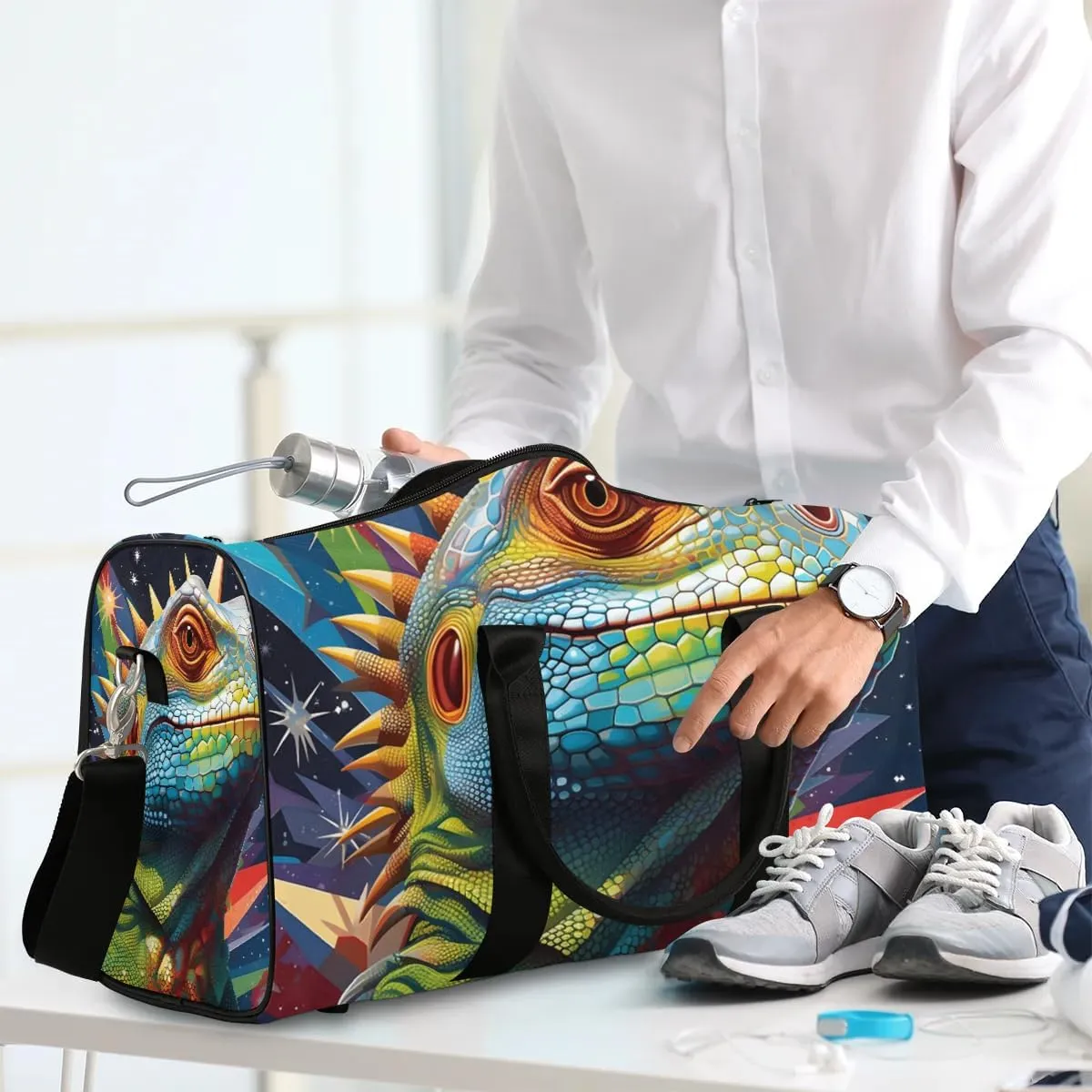 Cool Lizard Prints Travel Duffel Bag for Women Men Waterproof Foldable Overnight Weekender Bag Large Capacity Sports Gym Bag