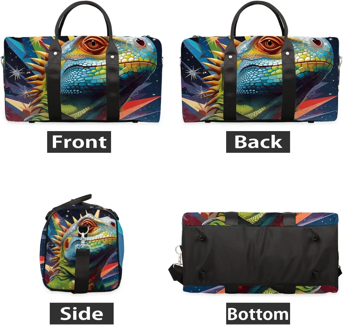 Cool Lizard Prints Travel Duffel Bag for Women Men Waterproof Foldable Overnight Weekender Bag Large Capacity Sports Gym Bag