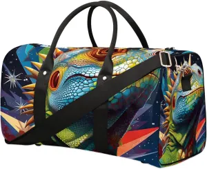 Cool Lizard Prints Travel Duffel Bag for Women Men Waterproof Foldable Overnight Weekender Bag Large Capacity Sports Gym Bag