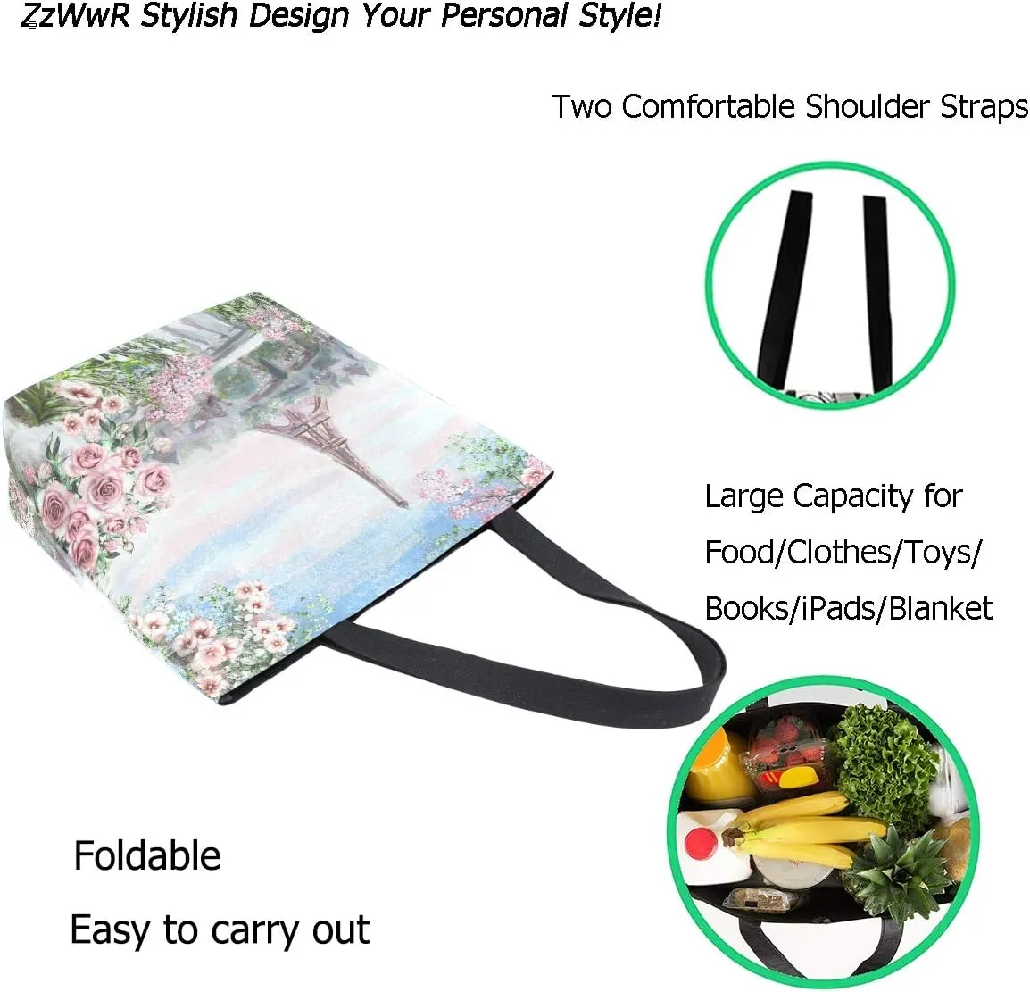Cool Printed Extra Large Shoulder Tote Bag for Beach Travel Weekender Gym Reusable Grocery Shopping
