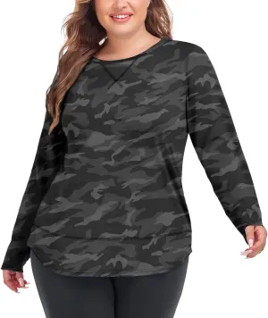 COOTRY Plus Size Workout Tops for Women Long Sleeve Shirts Breathable Dry Fit Athletic Gym Yoga Clothes