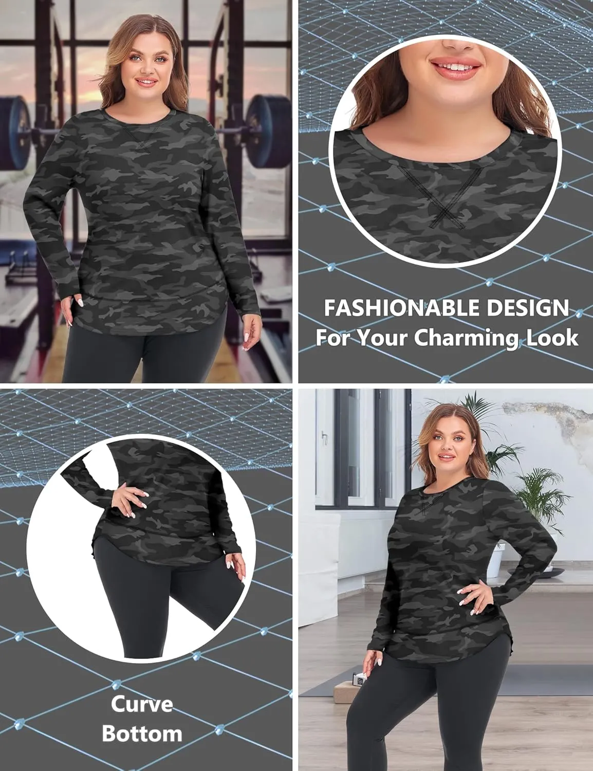 COOTRY Plus Size Workout Tops for Women Long Sleeve Shirts Breathable Dry Fit Athletic Gym Yoga Clothes