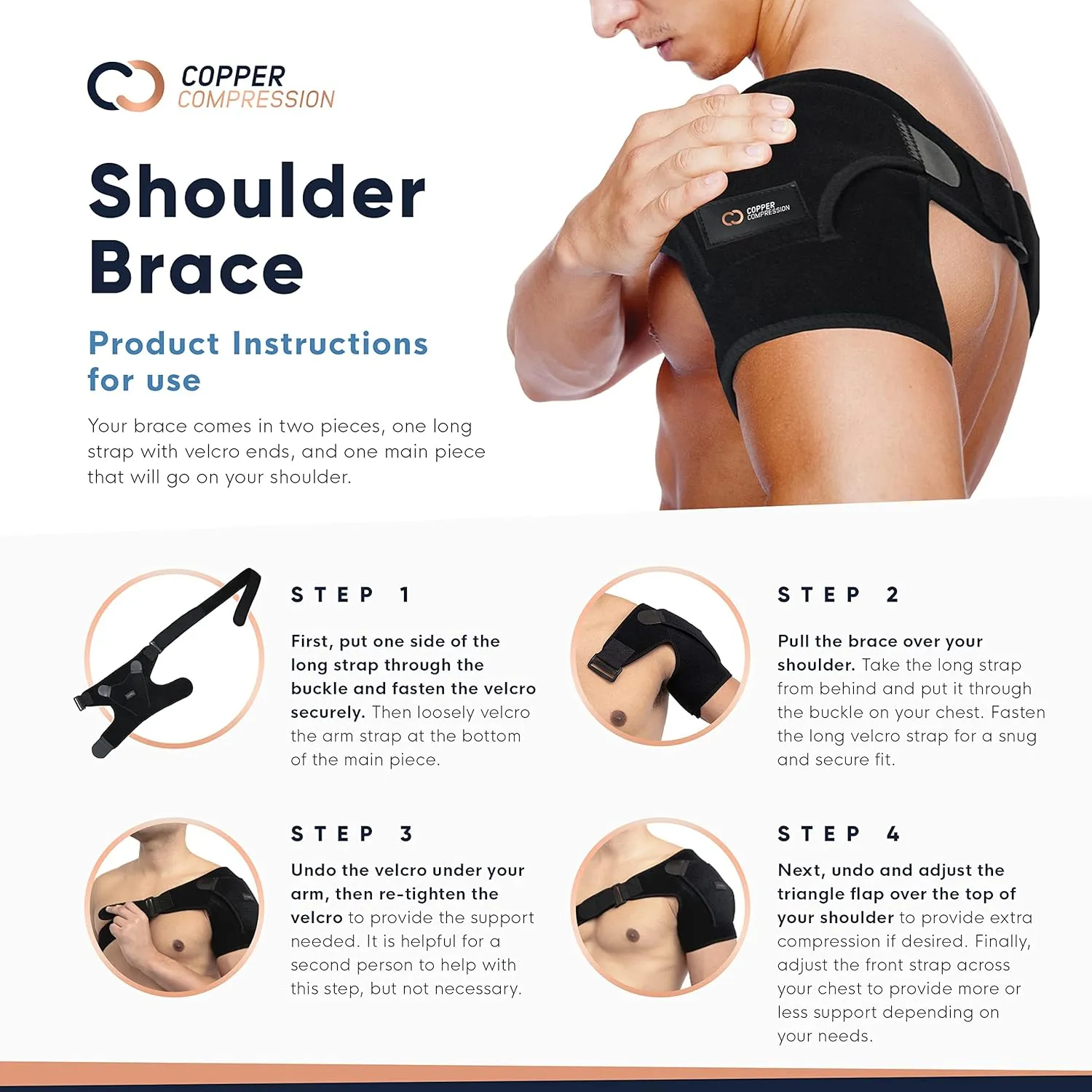 Copper Compression Recovery Shoulder Brace - Immobilizer for Torn Rotator Cuff, AC Joint Pain Relief, Dislocation, Arm Stability, Injuries, Tears - Adjustable Fits Men, Women - Black/Pink - One Size S/M
