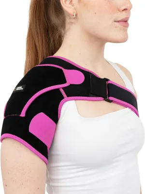 Copper Compression Recovery Shoulder Brace - Immobilizer for Torn Rotator Cuff, AC Joint Pain Relief, Dislocation, Arm Stability, Injuries, Tears - Adjustable Fits Men, Women - Black/Pink - One Size S/M