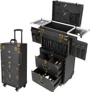 Cosmetology Case on Wheels, Hair Stylist Rolling Makeup Train Case Nail Travel Case for Nail Tech, Professional Rolling Makeup Case with Drawers & 2 Mobile Password Lock