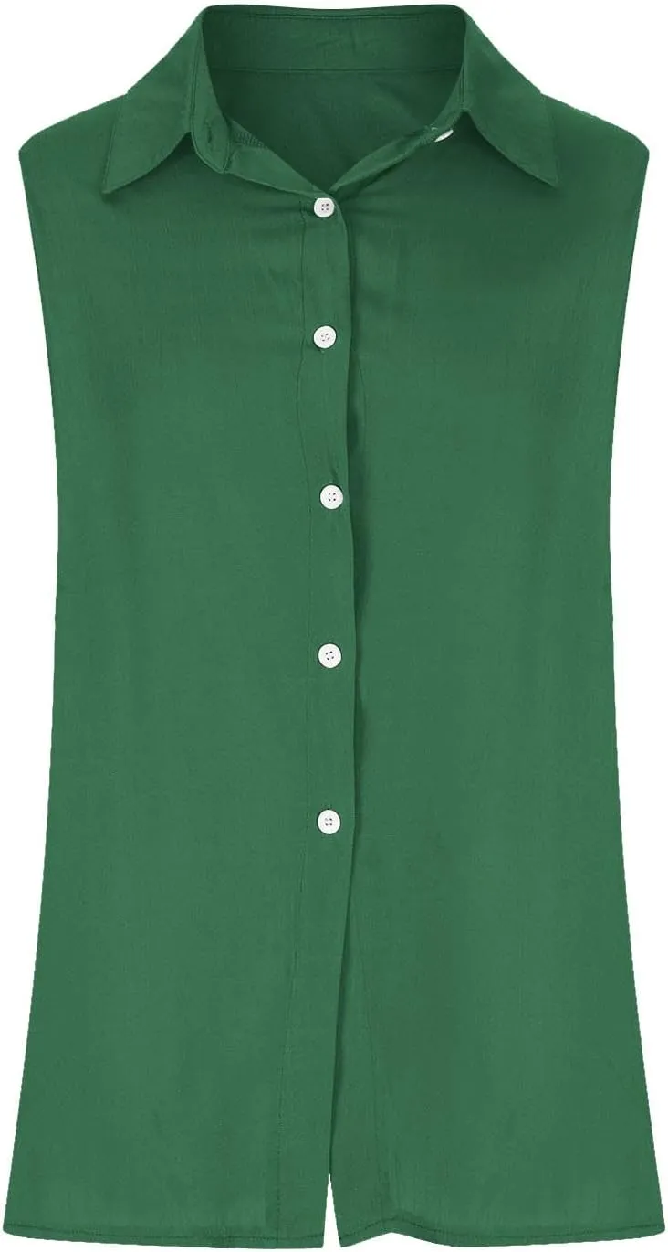 Cotton Linen Shirts for Women Sleeveless Collared Tops Oversized Button Up Blouses Work Shirts Casual Summer Tshirt