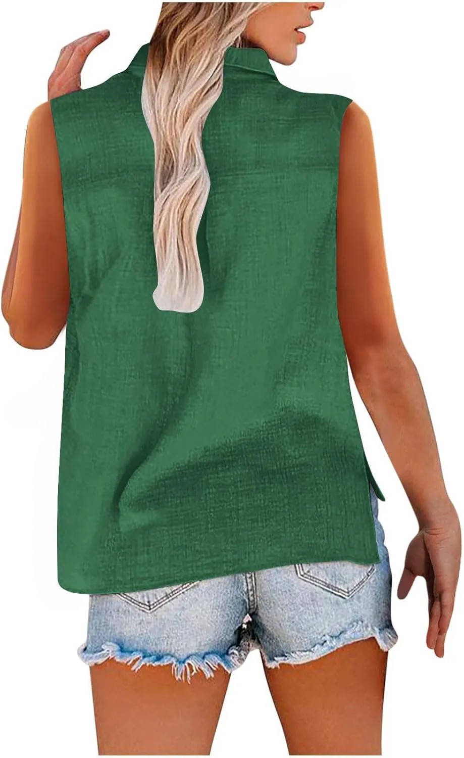 Cotton Linen Shirts for Women Sleeveless Collared Tops Oversized Button Up Blouses Work Shirts Casual Summer Tshirt