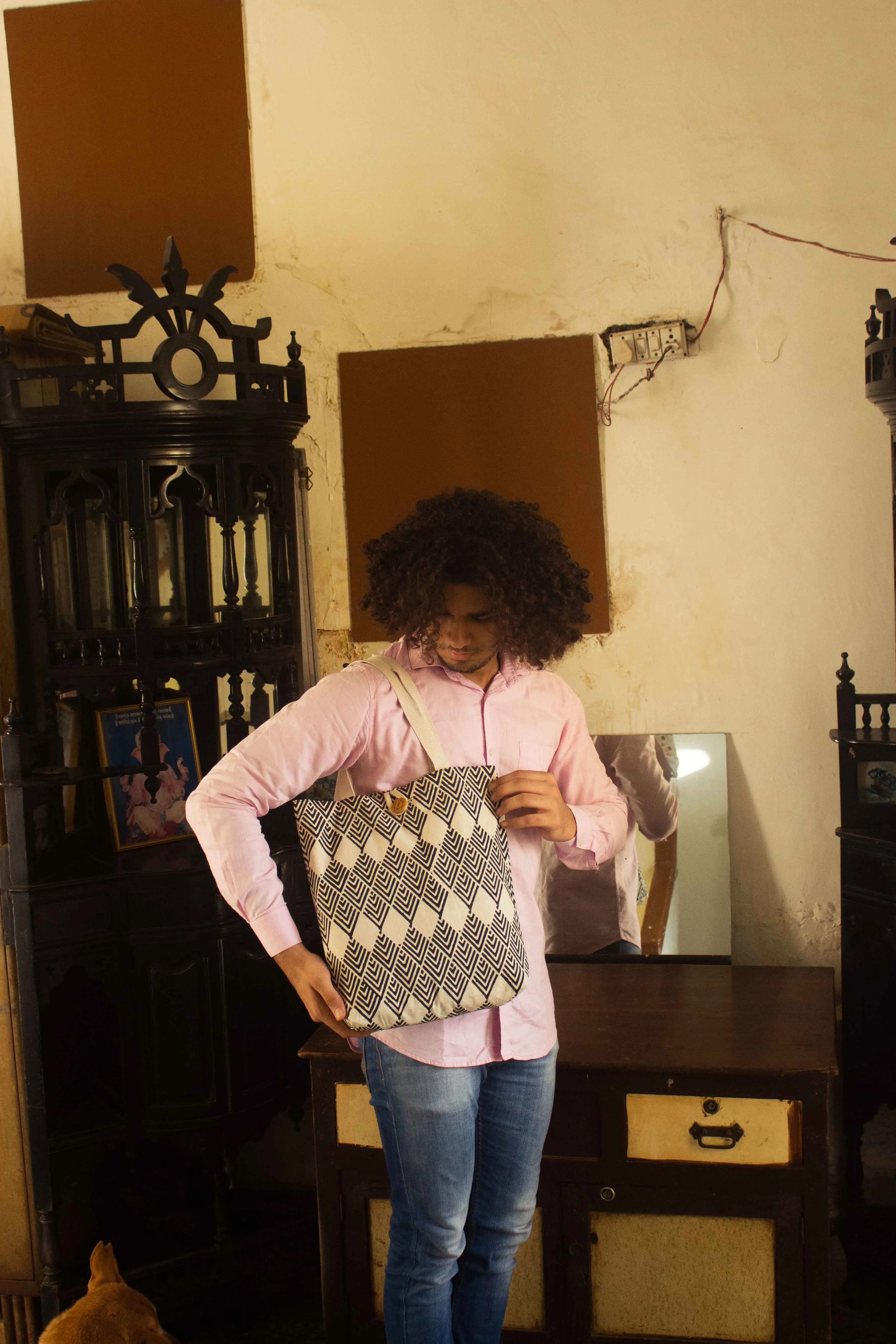 Cotton Shopping Tote Bag · Geometric Black