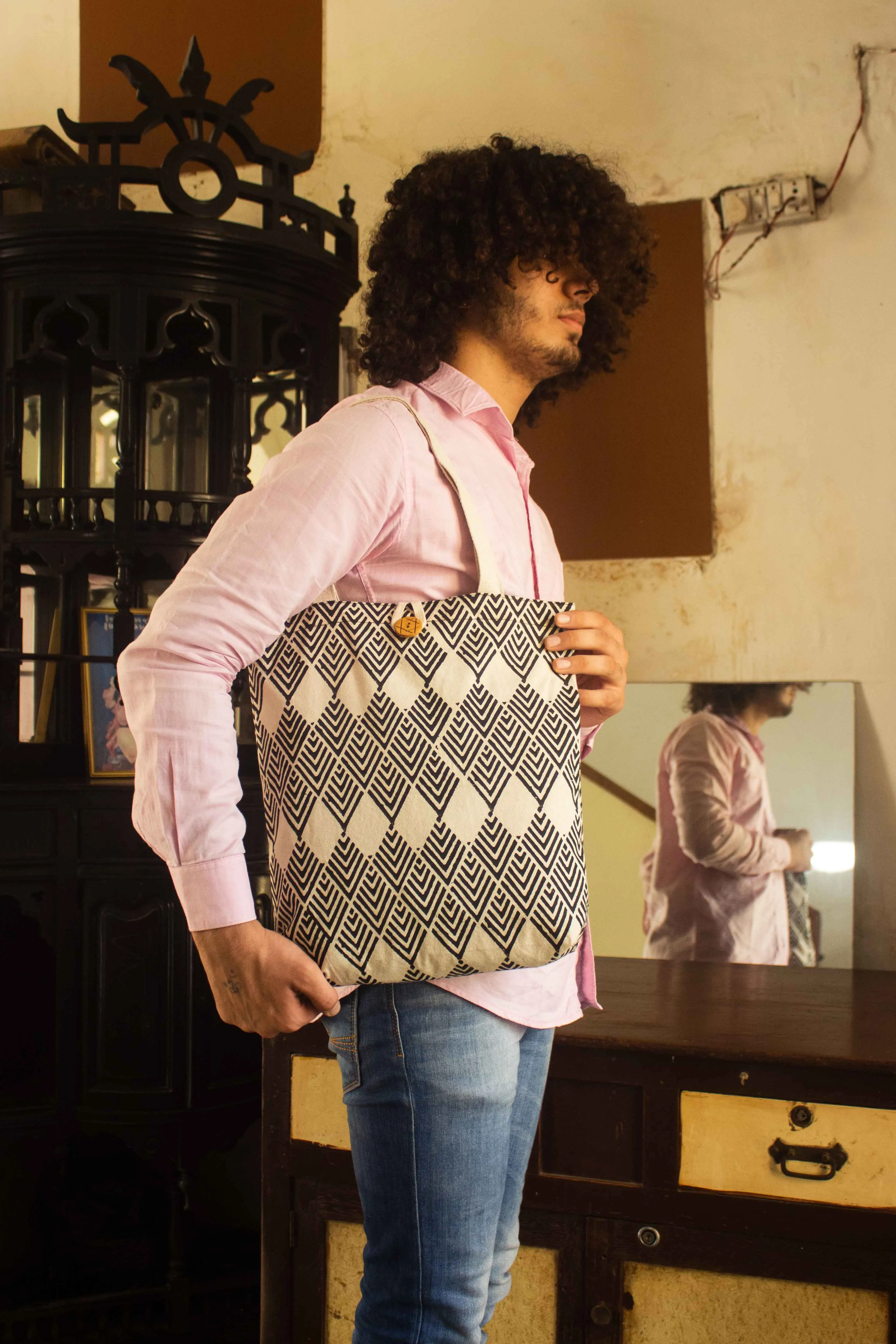Cotton Shopping Tote Bag · Geometric Black