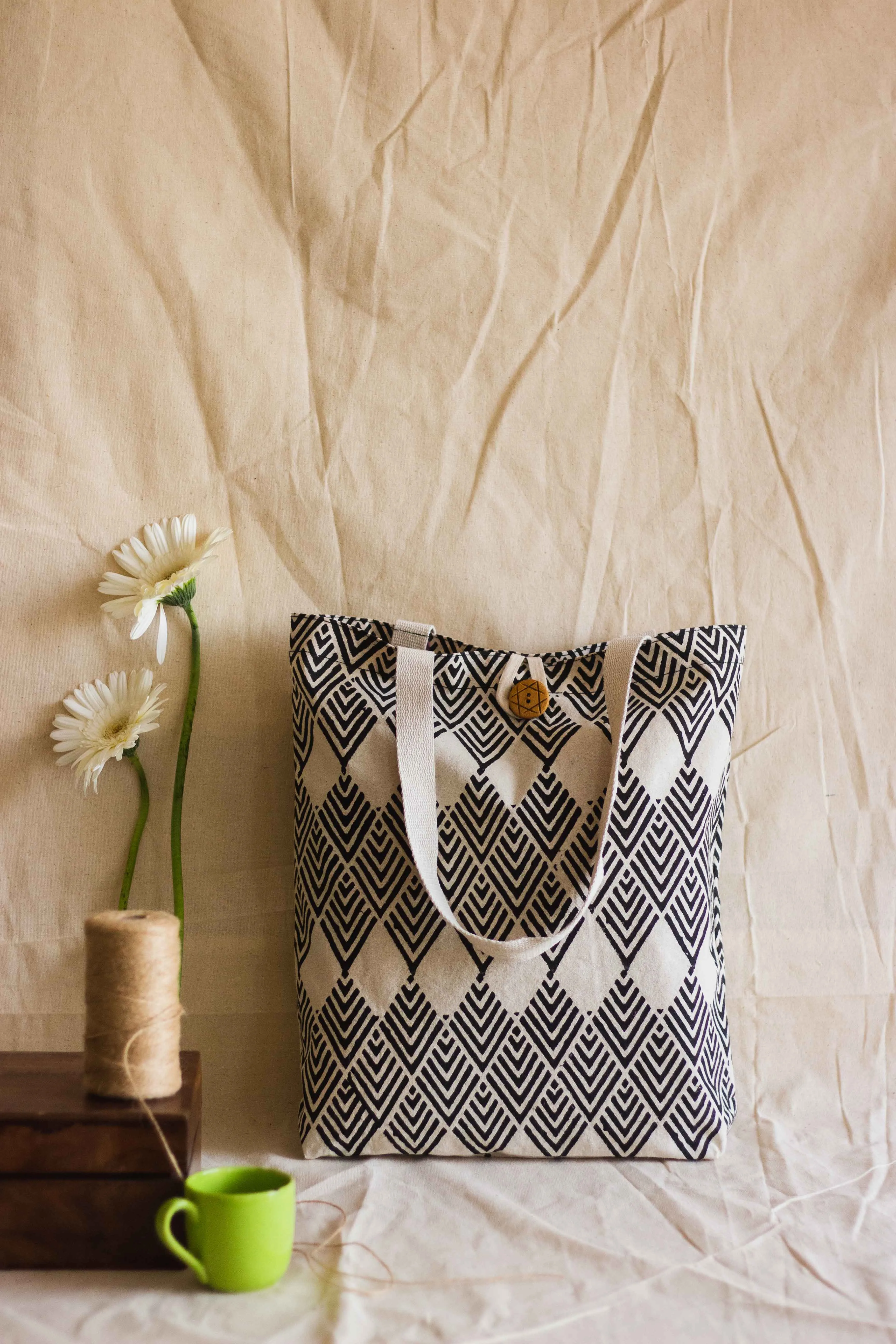 Cotton Shopping Tote Bag · Geometric Black