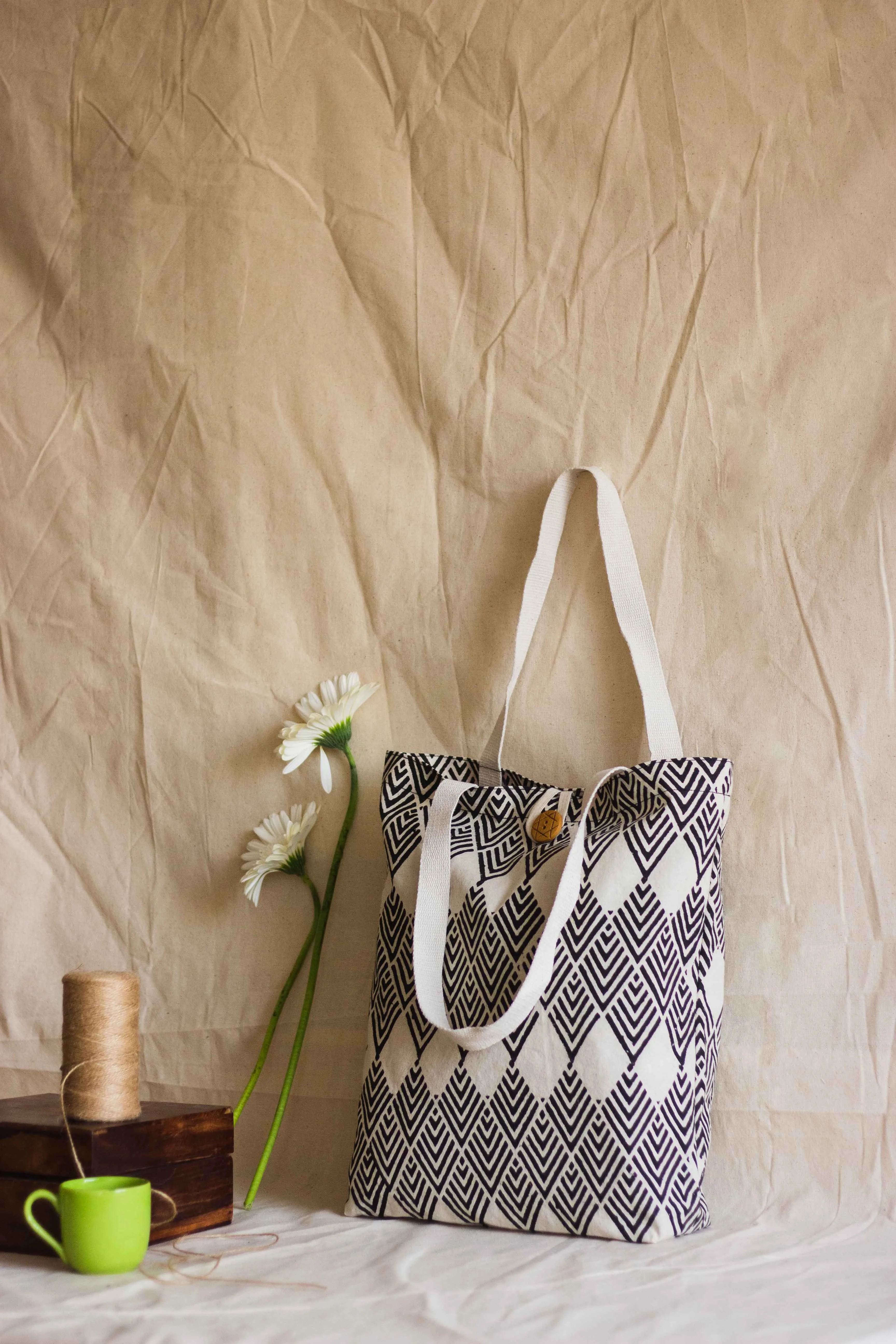 Cotton Shopping Tote Bag · Geometric Black