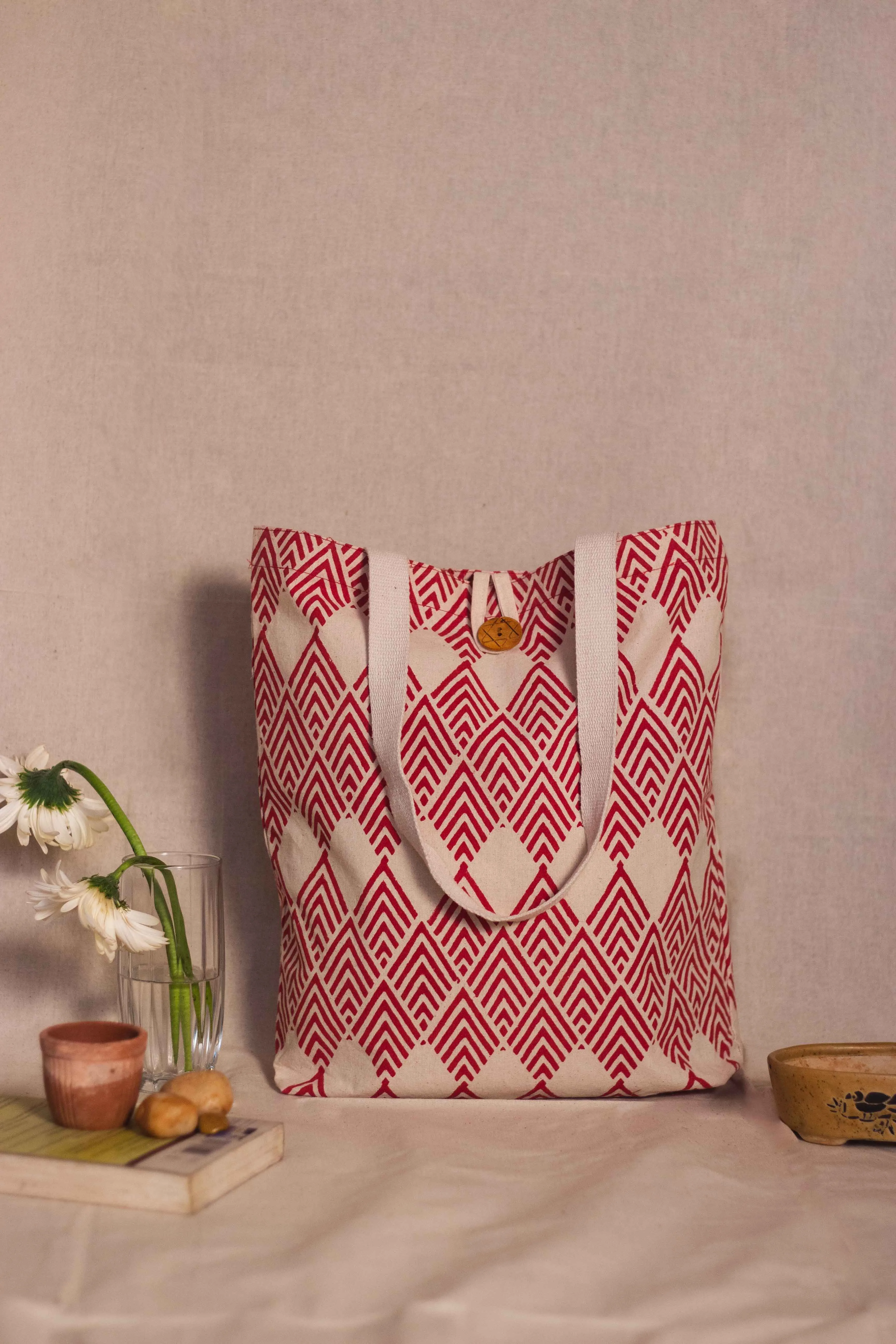 Cotton Shopping Tote Bag · Geometric Red