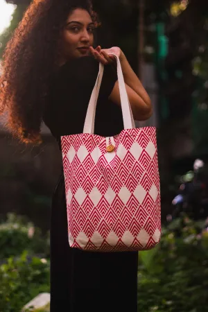 Cotton Shopping Tote Bag · Geometric Red