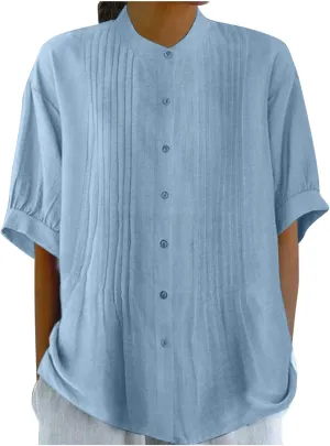Cotton Tops for Women Loose Fit Button Down Blouses Boho Summer Shirt Dressy Casual 2024 Trendy Outfits
