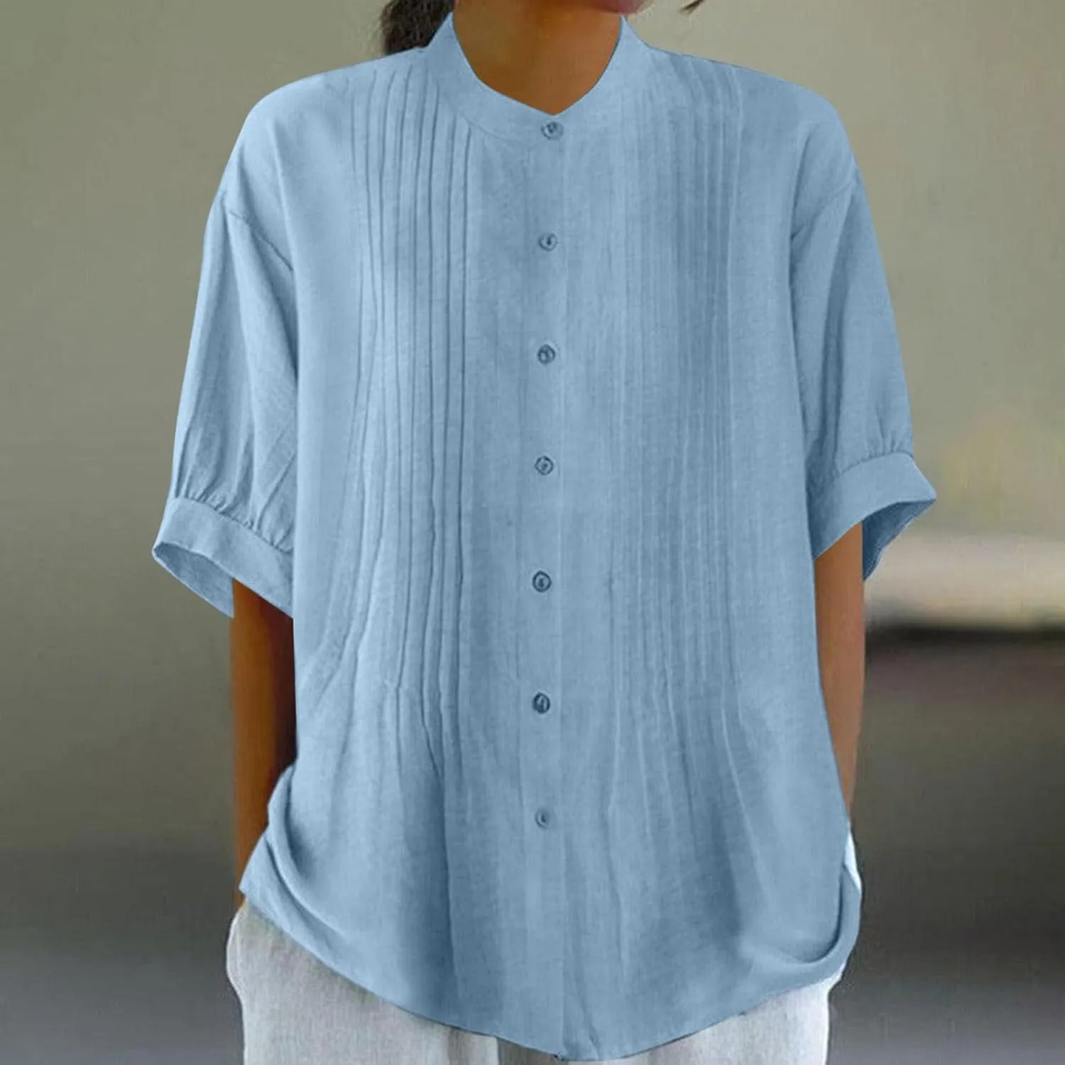 Cotton Tops for Women Loose Fit Button Down Blouses Boho Summer Shirt Dressy Casual 2024 Trendy Outfits