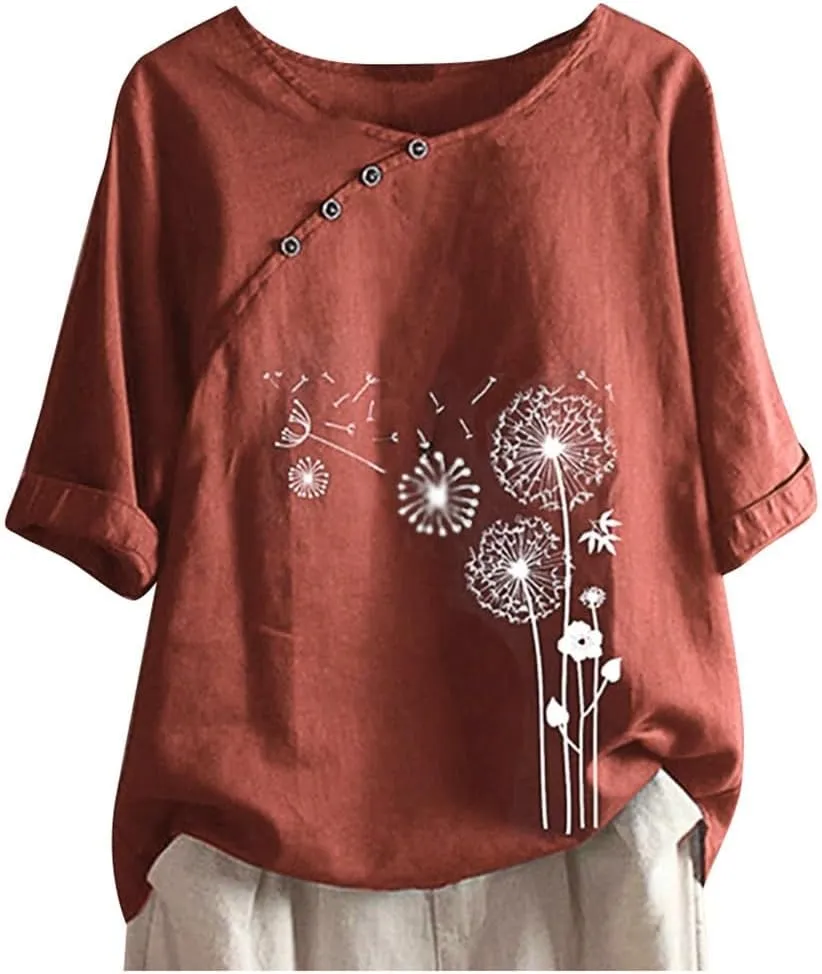 Cover Ups for Swimwear Women Retro Printing Casual Cotton T Shirt Top Women Linen Shirt Resort Wear for Women 2024