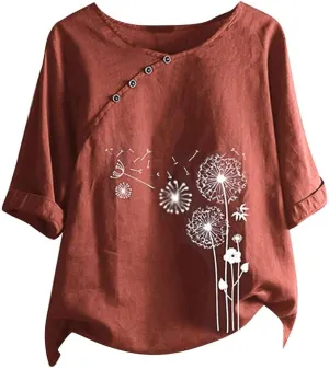 Cover Ups for Swimwear Women Retro Printing Casual Cotton T Shirt Top Women Linen Shirt Resort Wear for Women 2024