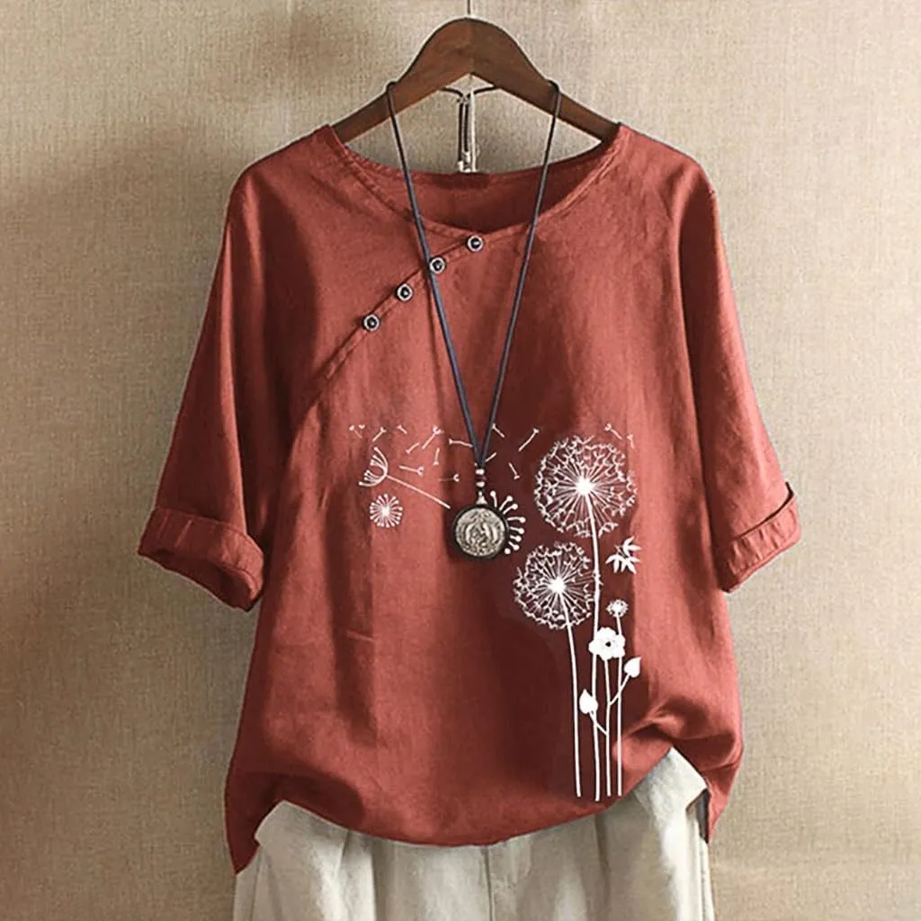 Cover Ups for Swimwear Women Retro Printing Casual Cotton T Shirt Top Women Linen Shirt Resort Wear for Women 2024