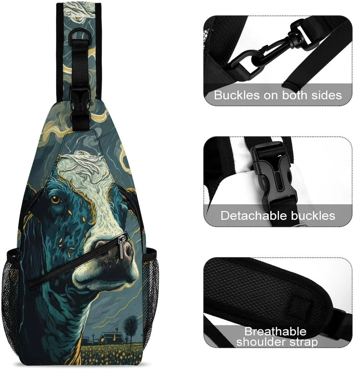 Cow-colorful-style Crossbody Sling Backpack, Shoulder Bag Chest Bag for Travel Sport Running