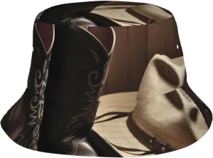 Cowboy Black Hat Western Boots Bucket Hat Packable Breathable Sun Hats Fisherman Hats Outdoor Summer Travel Hiking Beach Caps for Men Women