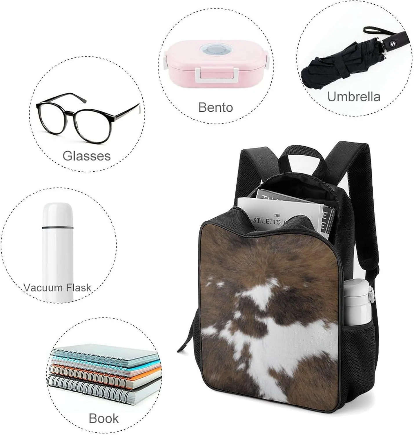 Cowhide Pattern Large Capacity Fully Printed Portable Backpack Unisex
