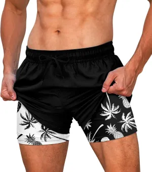 Cozople Mens Swim Trunks Quick Dry Bathing Suit with Compression Liner 5.5" Inseam Anti Chafe Beach Swim Shorts