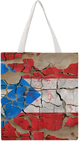 Cracked Wall P.R. State Flag Novelty Tote Bag Canvas Shoulder Bag Reusable Grocery Shopping Bag Funny Handbag Printed