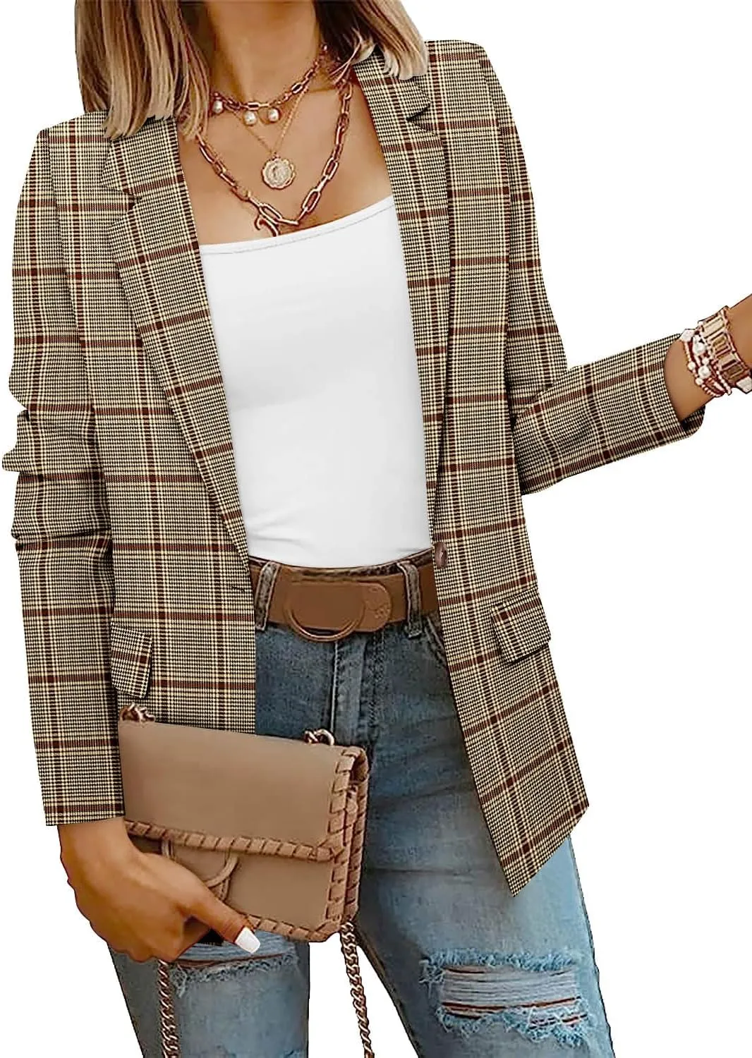 CRAZY GRID Women Business Casual Blazers with Lined Professional Work Suit Jacket with Pockets