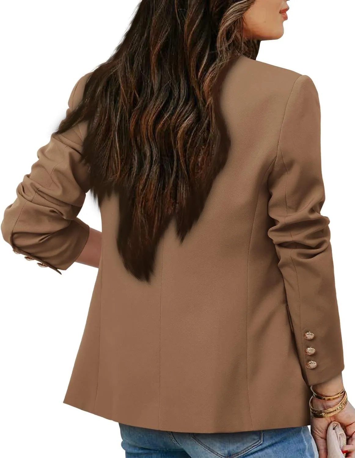 CRAZY GRID Womens Casual Blazer Jacket Gold Button Long Sleeve Work 0ffice Blazer Lapel Open Front Jacket
