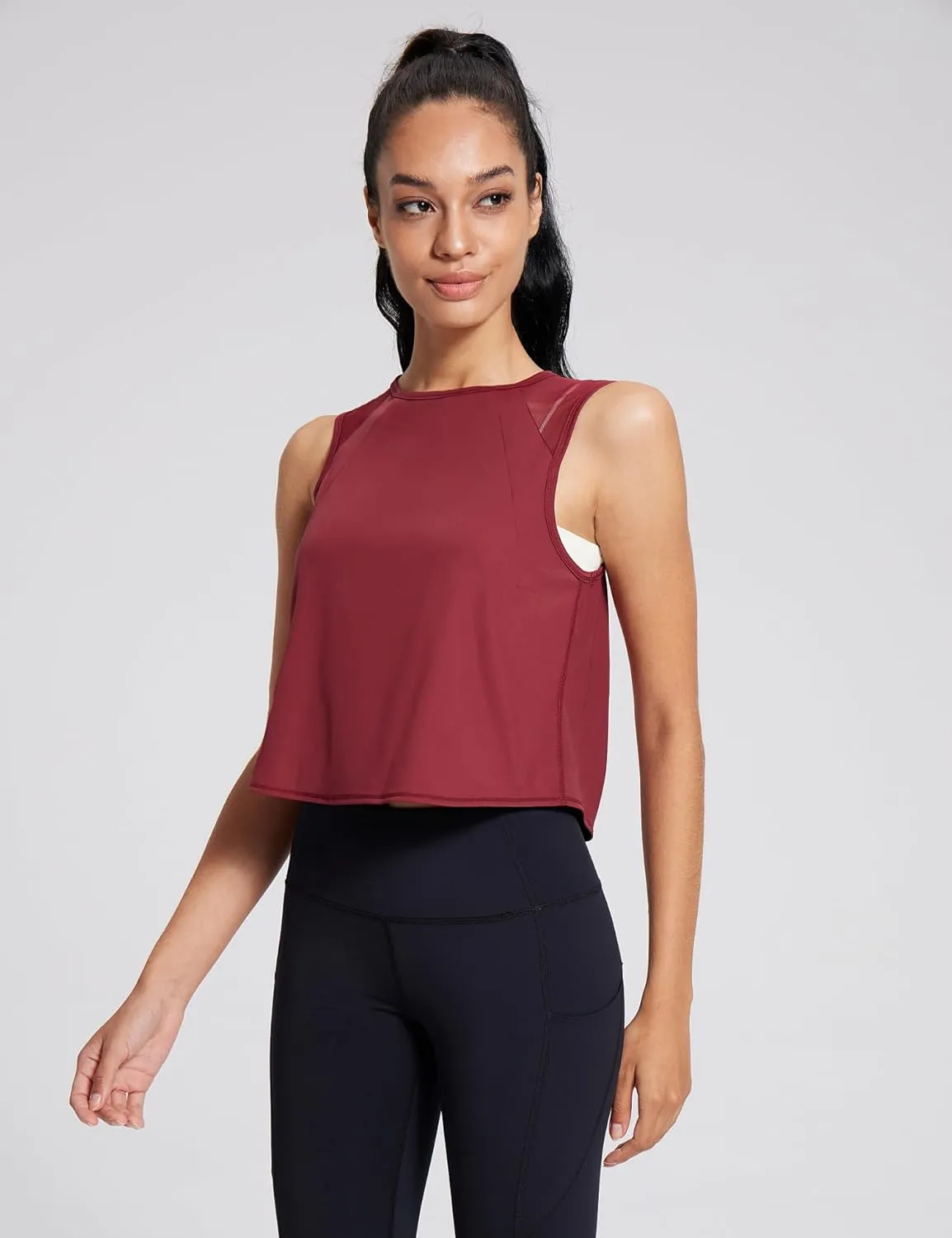 Crop Workout Tops for Women Tank Athletic Running Shirts Mesh Yoga Tops Gym Sleeveless Clothes