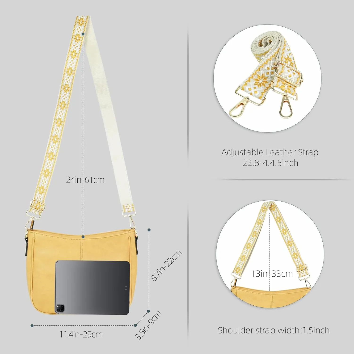 Crossbody Bag for Women Bohemian Vintage Stylish Purse Vegan Leather Shoulder Bag with Adjustable Wide Strap