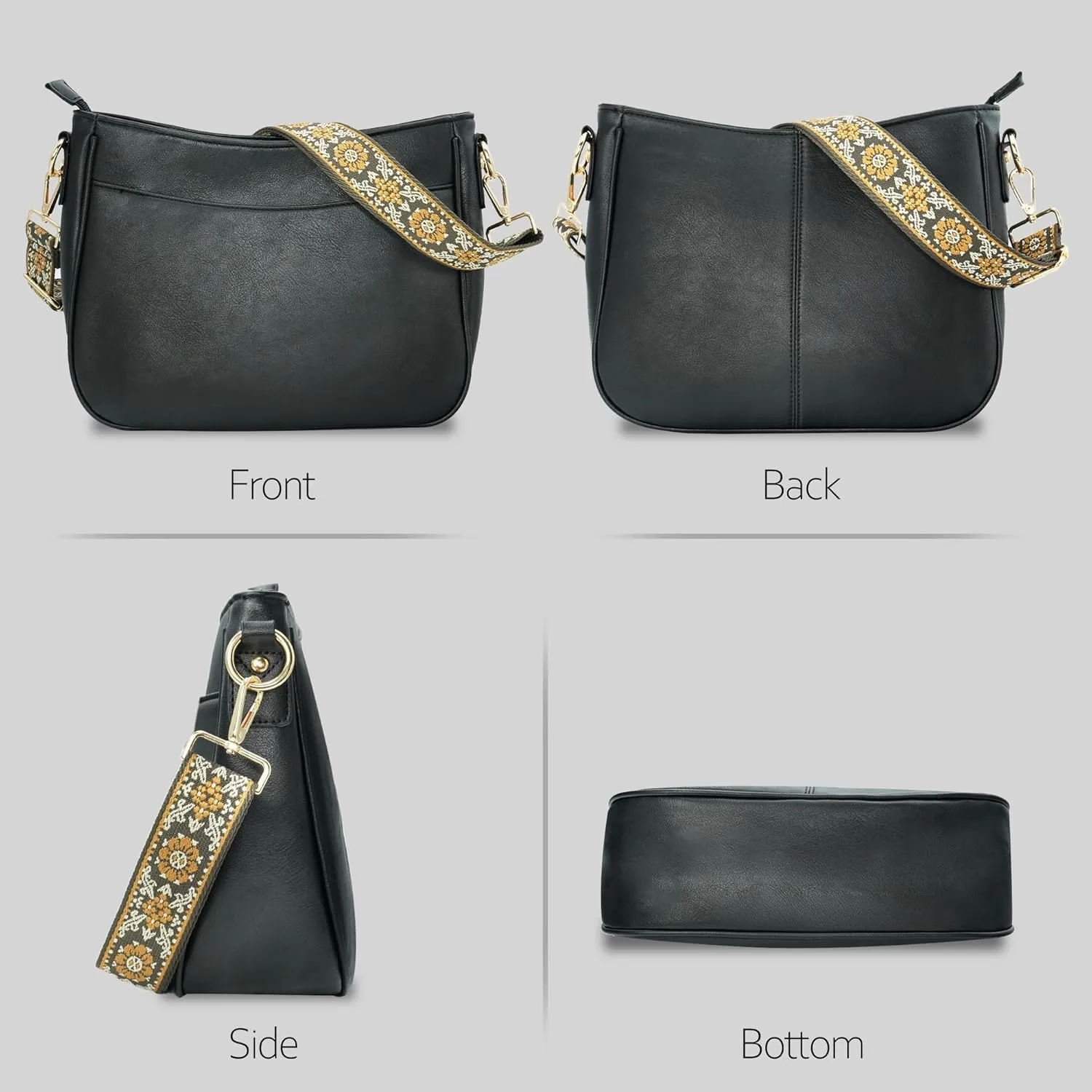 Crossbody Bag for Women Bohemian Vintage Stylish Purse Vegan Leather Shoulder Bag with Adjustable Wide Strap