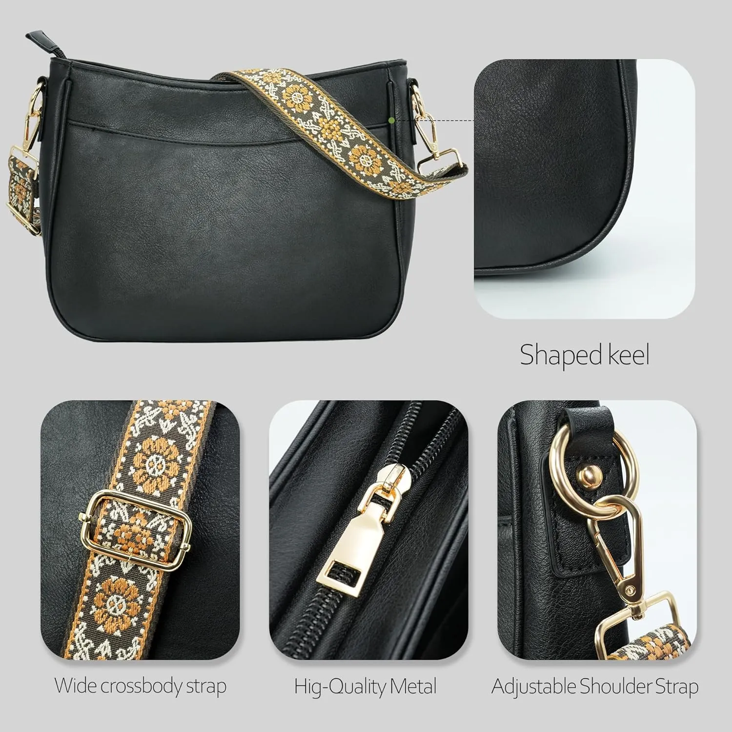 Crossbody Bag for Women Bohemian Vintage Stylish Purse Vegan Leather Shoulder Bag with Adjustable Wide Strap