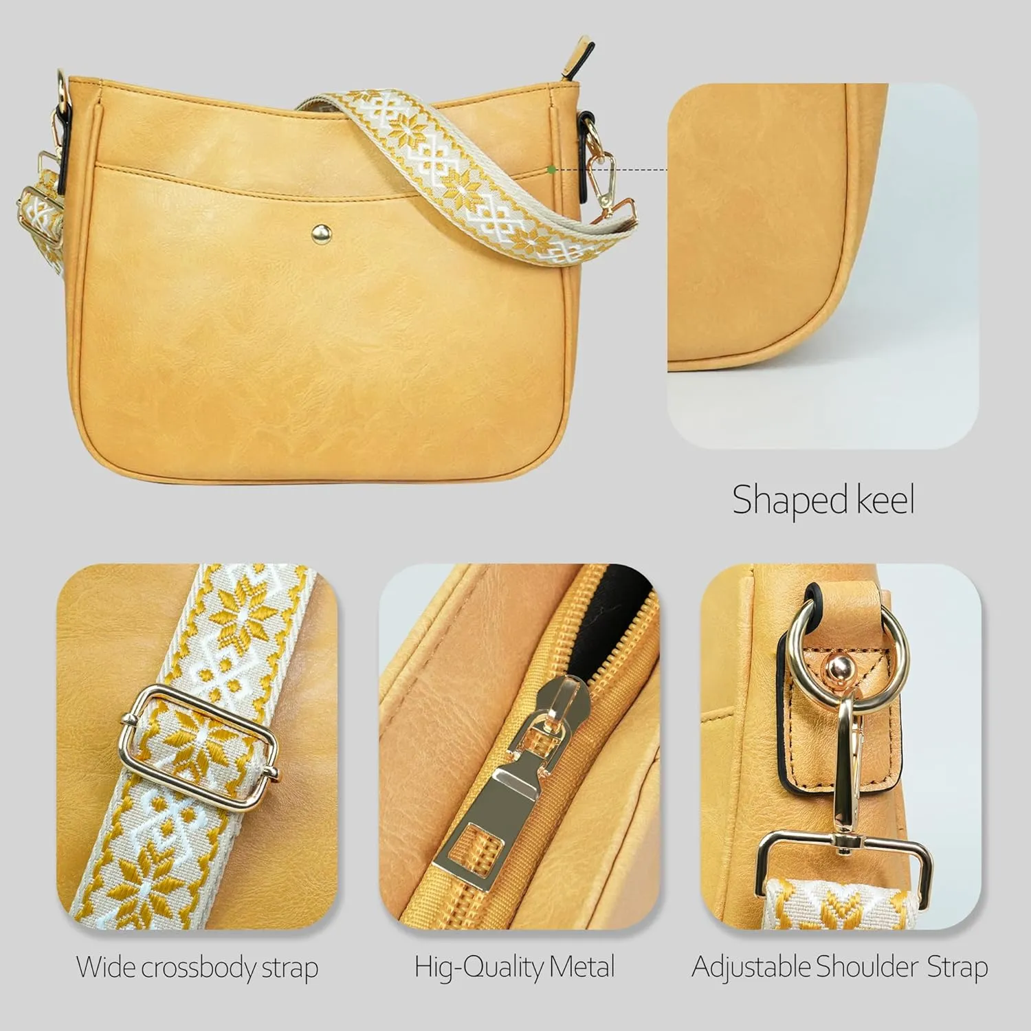 Crossbody Bag for Women Bohemian Vintage Stylish Purse Vegan Leather Shoulder Bag with Adjustable Wide Strap