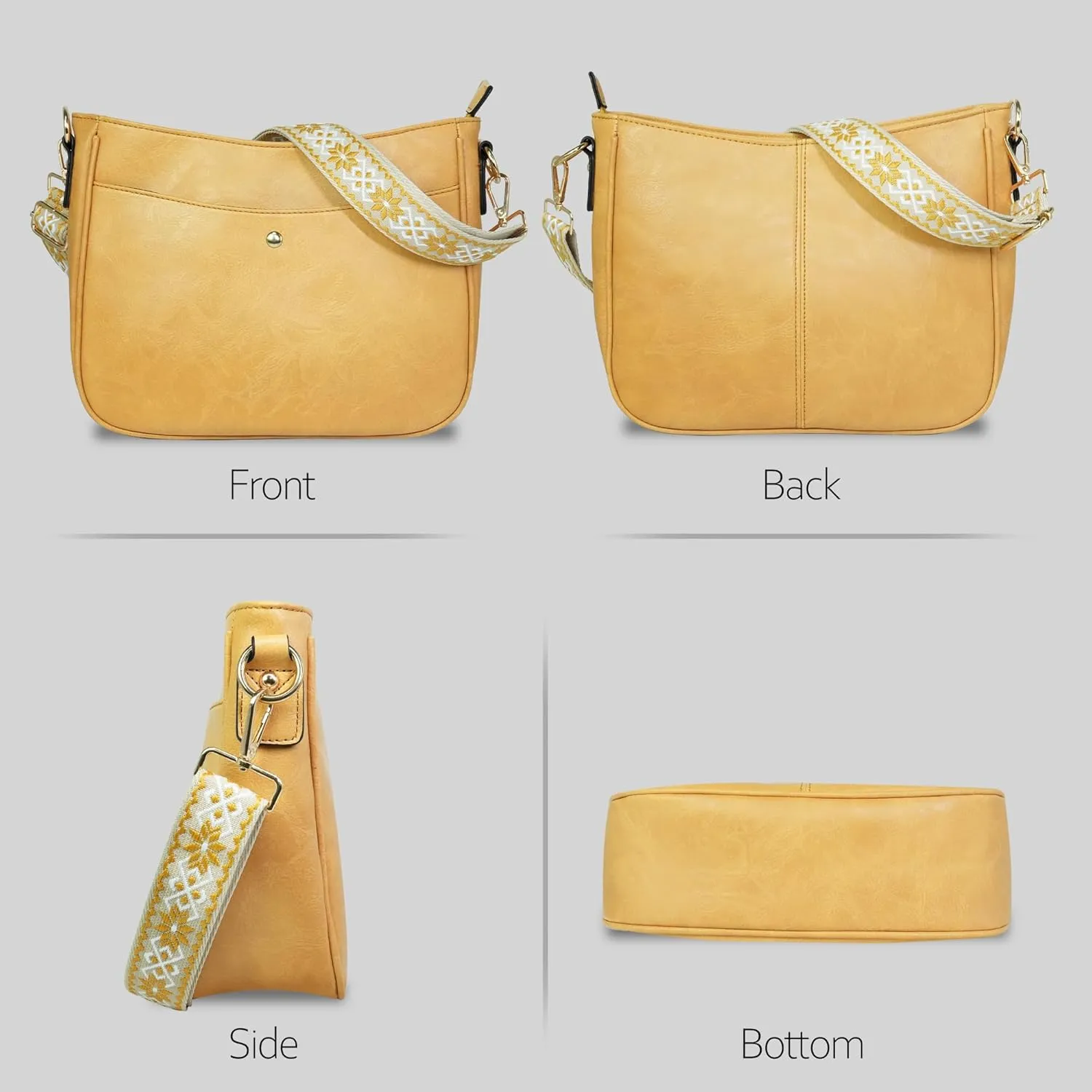 Crossbody Bag for Women Bohemian Vintage Stylish Purse Vegan Leather Shoulder Bag with Adjustable Wide Strap