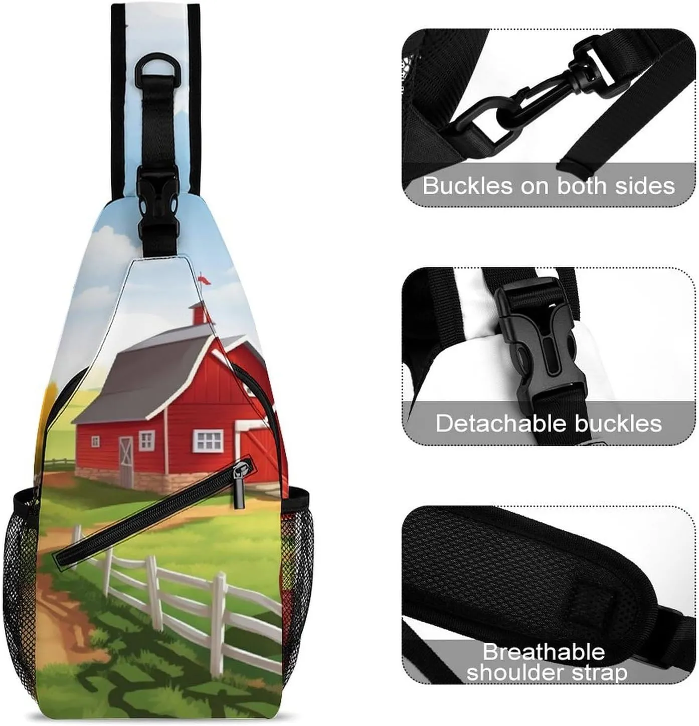 Crossbody Bag Travel Sling Bag for Men Small Sling Backpack Cartoon Red Farm Chest Bag Shoulder Bag for Outdoor