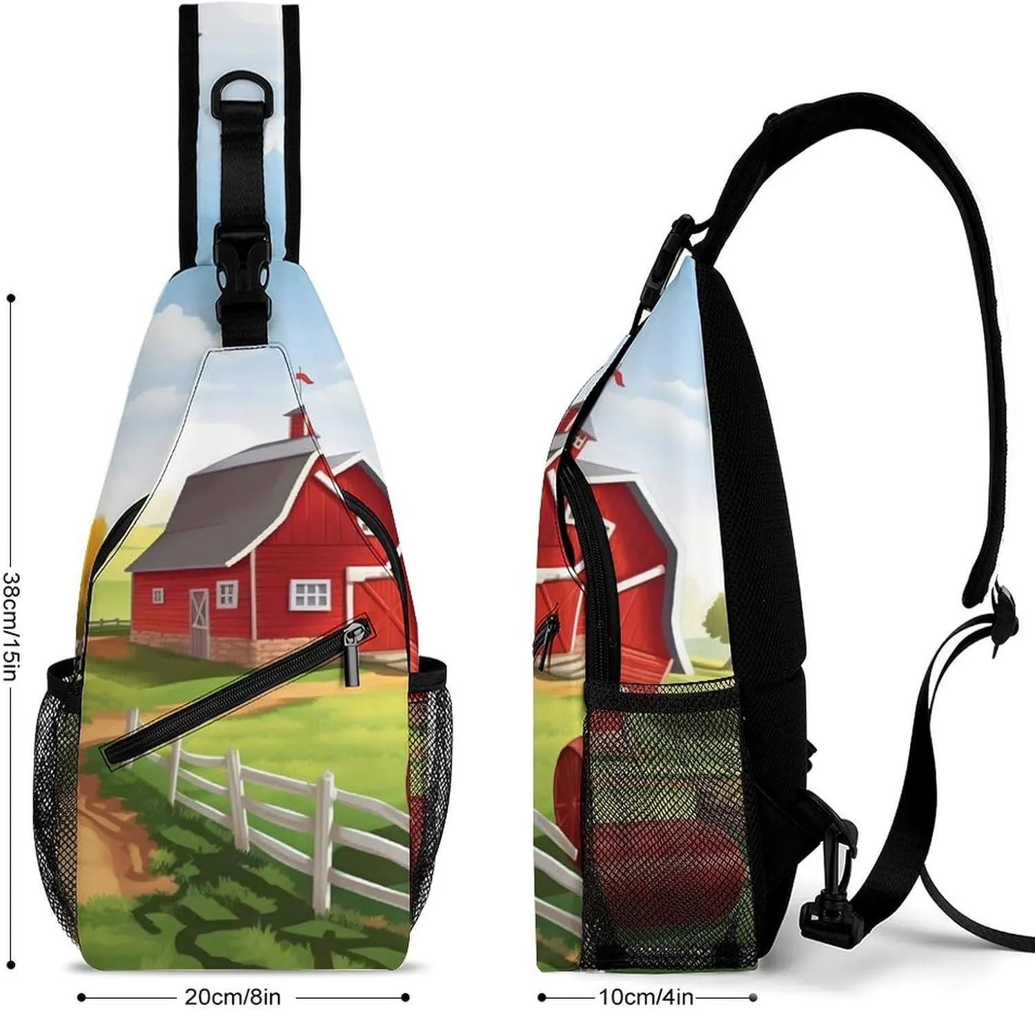 Crossbody Bag Travel Sling Bag for Men Small Sling Backpack Cartoon Red Farm Chest Bag Shoulder Bag for Outdoor