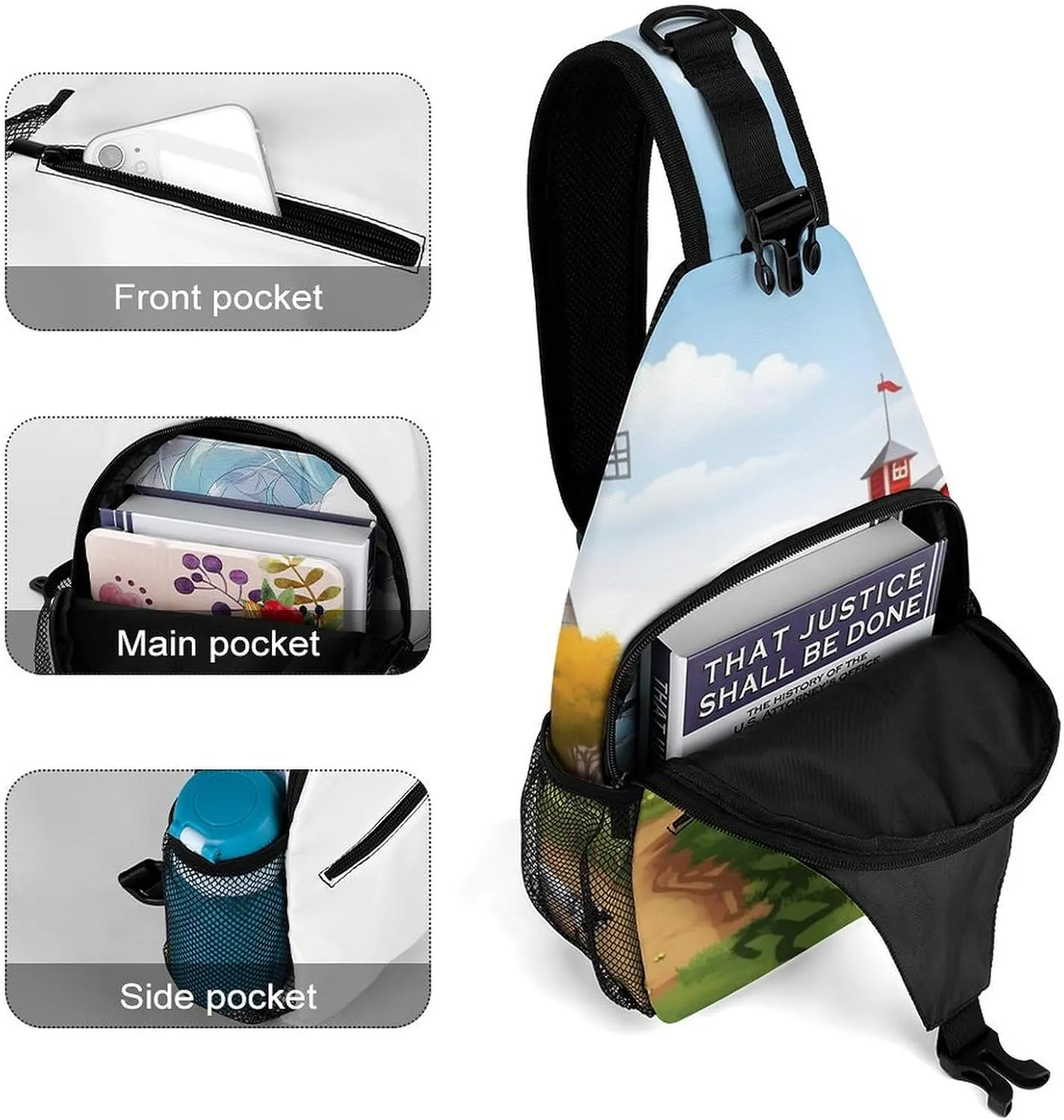 Crossbody Bag Travel Sling Bag for Men Small Sling Backpack Cartoon Red Farm Chest Bag Shoulder Bag for Outdoor