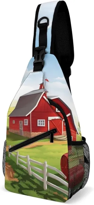 Crossbody Bag Travel Sling Bag for Men Small Sling Backpack Cartoon Red Farm Chest Bag Shoulder Bag for Outdoor
