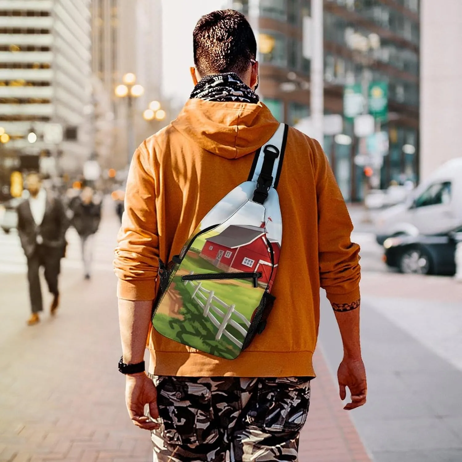 Crossbody Bag Travel Sling Bag for Men Small Sling Backpack Cartoon Red Farm Chest Bag Shoulder Bag for Outdoor