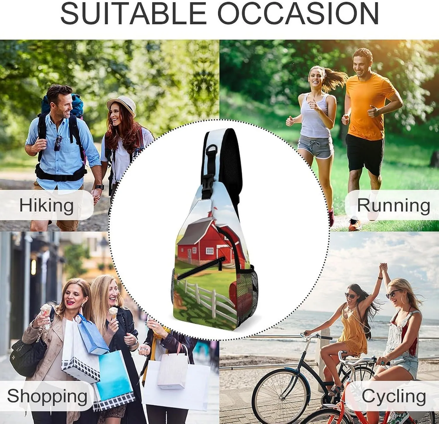 Crossbody Bag Travel Sling Bag for Men Small Sling Backpack Cartoon Red Farm Chest Bag Shoulder Bag for Outdoor